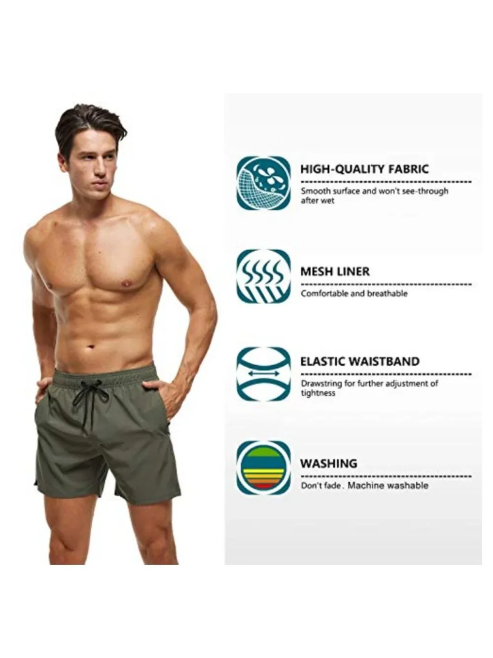 Men's Quick Dry Swim Trunks Board Shorts with Zipper Pockets and Mesh Lining